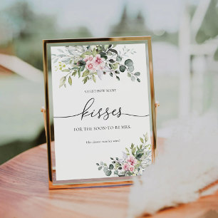 Blush Pink Greenery Guest How Many Kisses Sign