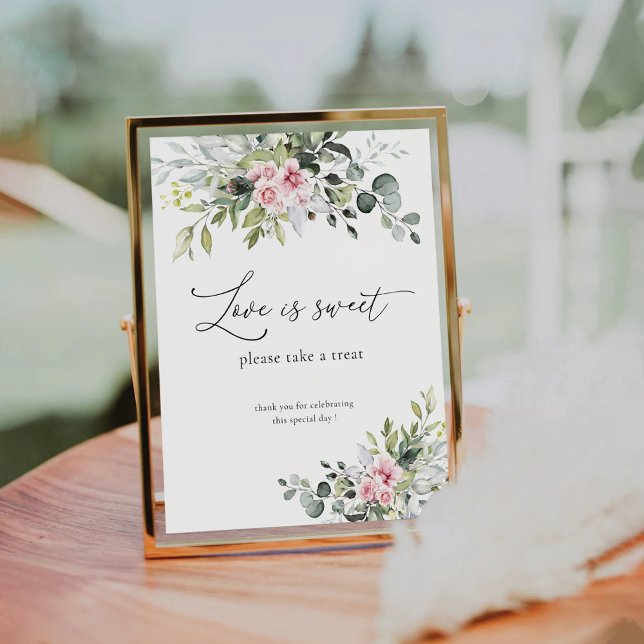 Blush Pink Greenery Love Is Sweet Sign (Creator Uploaded)