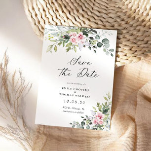 Blush Pink Greenery Save the date postcard