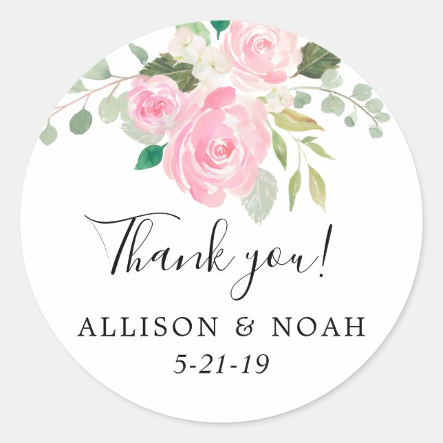 Blush pink greenery summer spring floral favour classic round sticker (Front)