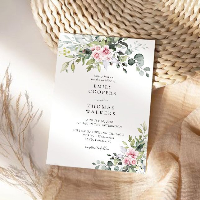 Blush Pink Greenery Wedding Invitation (Creator Uploaded)