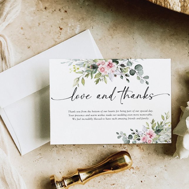 Blush Pink Greenery Wedding Thank You Card (Creator Uploaded)