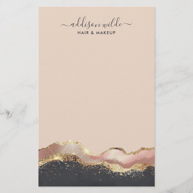 Blush Pink Grey And Gold Elegant Modern Script Stationery (Front)