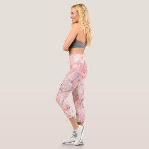 Blush Pink, Grey and Purple Marbling Capri Leggings