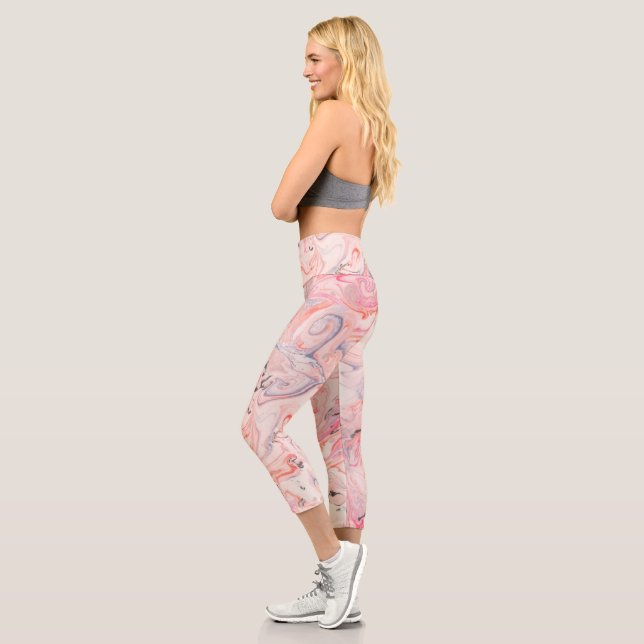 Blush Pink, Grey and Purple Marbling Capri Leggings (Left)