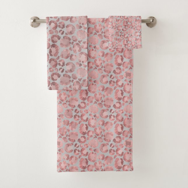 BLUSH PINK GREY ANIMAL PRINT BATHROOM TOWEL SET (Insitu)