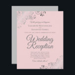 Blush Pink & Grey BUDGET Wedding Reception Invite<br><div class="desc">These affordable, budget friendly wedding reception invitations are the perfect choice for class, style, and beauty on a budget. Designed for guests who are invited to the reception but not the ceremony, they feature a pale blush pink background with ornate silver faux foil lace frills in the corners. The typography...</div>