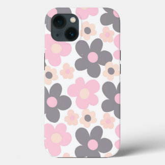 Blush Pink Grey Daisies Retro Dream #1 #retro #art iPhone 13 Case