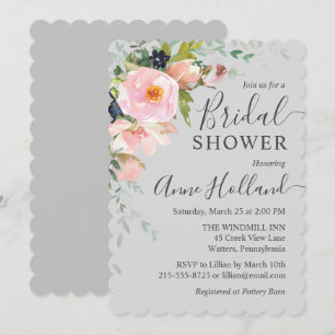Blush Pink & Grey Floral Bouquet Bridal Shower Invitation