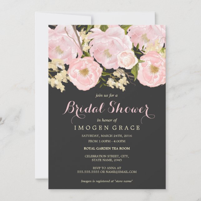 Blush Pink & Grey Floral Bridal Shower Invite (Front)