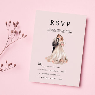 Blush pink grey floral couple photo RSVP Invitation