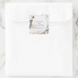 Blush Pink Grey Floral Watercolor Wedding Square Sticker