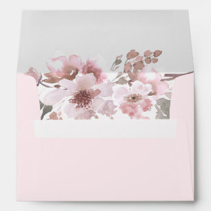 Blush Pink & Grey Flowers Wedding Envelope