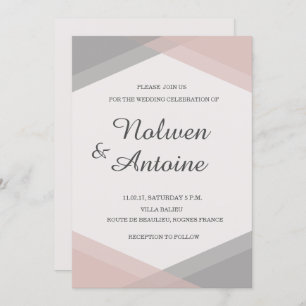 Blush pink grey geometric elegant modern wedding invitation