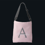 Blush Pink Grey Girly Script Monogram Name Modern Crossbody Bag<br><div class="desc">Blush Pink and Grey anniversary,  baby shower or bachelorette party gift for someone that loves glam luxury and chic styles.</div>