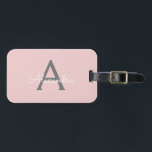 Blush Pink Grey Girly Script Monogram Name Modern Luggage Tag<br><div class="desc">Blush Pink and Grey Monogram Add your own Name Script Luggage Bag Tag The bag tag makes the perfect sweet 16 birthday,  wedding,  bridal shower,  baby shower or bachelorette party gift for someone decorating her room in style.</div>