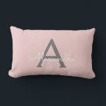 Blush Pink Grey Girly Script Monogram Name Modern Lumbar Cushion<br><div class="desc">Blush Pink and Grey Monogram Add Your Own Name Lumbar Pillow. This makes the perfect sweet 16 birthday,  wedding,  bridal shower,  anniversary,  baby shower or bachelorette party gift for someone that loves glam luxury and chic styles.</div>