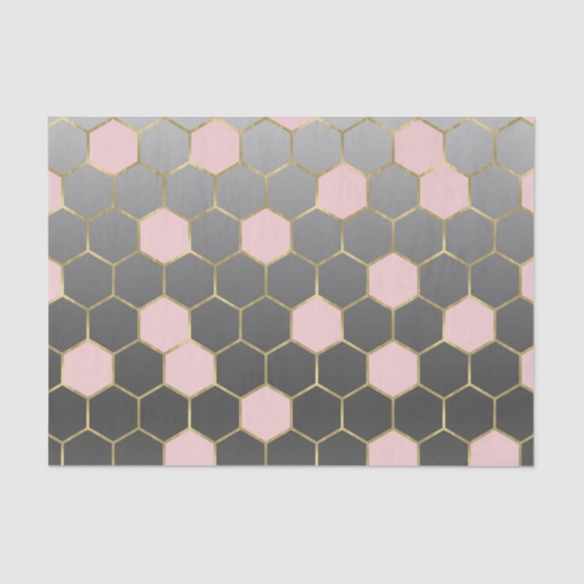 Blush Pink Grey & Gold Hexagon Modern Glam Tissue Paper (Front)