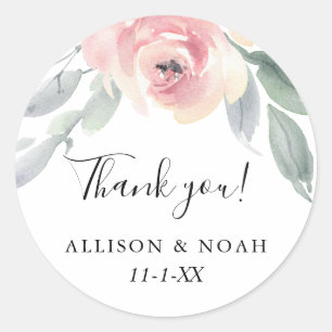 Blush pink grey grey floral simple elegant favour classic round sticker