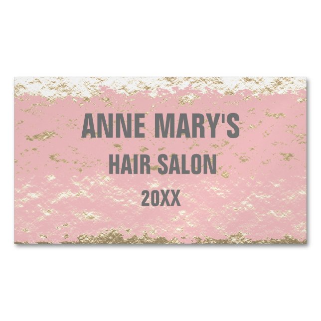 Blush Pink Grey Hair Salon Gold Glitter Patterns Magnetic Business Card (Front)