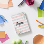 Blush Pink & Grey iPad Mini Cover<br><div class="desc">Stripes of blush pink and grey with floral accent tablet case.</div>