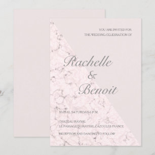 Blush pink grey marble elegant modern wedding invitation