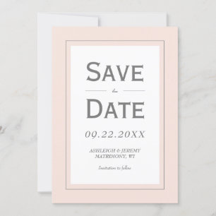 Blush Pink Grey Modern Minimalist Vertical Save The Date