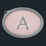 Blush Pink Grey Modern Script Girly Monogram Name Belt Buckle<br><div class="desc">Blush Pink and Grey Simple Script Monogram Name Belt Buckle. This makes the perfect graduation,  sweet 16 16th,  18th,  21st,  30th,  40th,  50th,  60th,  70th,  80th,  90th,  100th birthday,  wedding,  bridal shower,  anniversary,  baby shower or bachelorette party gift for someone that loves glam luxury and chic styles.</div>