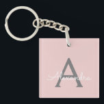 Blush Pink Grey Modern Script Girly Monogram Name Key Ring<br><div class="desc">Blush Pink and Grey Simple Script Monogram Name Keychain. This makes the perfect sweet 16 birthday,  wedding,  bridal shower,  anniversary,  baby shower or bachelorette party gift for someone that loves glam luxury and chic styles.</div>