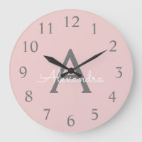 Blush Pink Grey Modern Script Girly Monogram Name