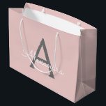 Blush Pink Grey Modern Script Girly Monogram Name Large Gift Bag<br><div class="desc">Blush Pink and Grey Simple Script Monogram Name Gift Bag. This makes the perfect sweet 16 birthday,  wedding,  bridal shower,  anniversary,  baby shower or bachelorette party gift bag for someone that loves glam luxury and chic styles.</div>
