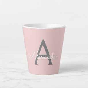 Blush Pink Grey Modern Script Girly Monogram Name Latte Mug