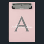 Blush Pink Grey Modern Script Girly Monogram Name Mini Clipboard<br><div class="desc">Blush Pink and Grey Name Planning Clipboard. This makes the perfect sweet 16 birthday,  wedding,  bridal shower,  anniversary,  baby shower or bachelorette party gift for someone that loves glam luxury and chic styles.</div>