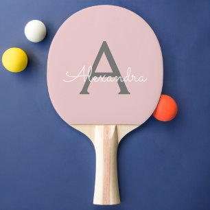 Blush Pink Grey Modern Script Girly Monogram Name Ping Pong Paddle