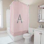 Blush Pink Grey Modern Script Girly Monogram Name Shower Curtain<br><div class="desc">Blush Pink and Grey Monogram Name Bathroom Shower Curtain. This makes the perfect sweet 16 birthday,  wedding,  bridal shower,  anniversary,  baby shower or bachelorette party gift for someone that loves glam luxury and chic styles.</div>