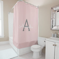 Blush Pink Grey Modern Script Girly Monogram Name