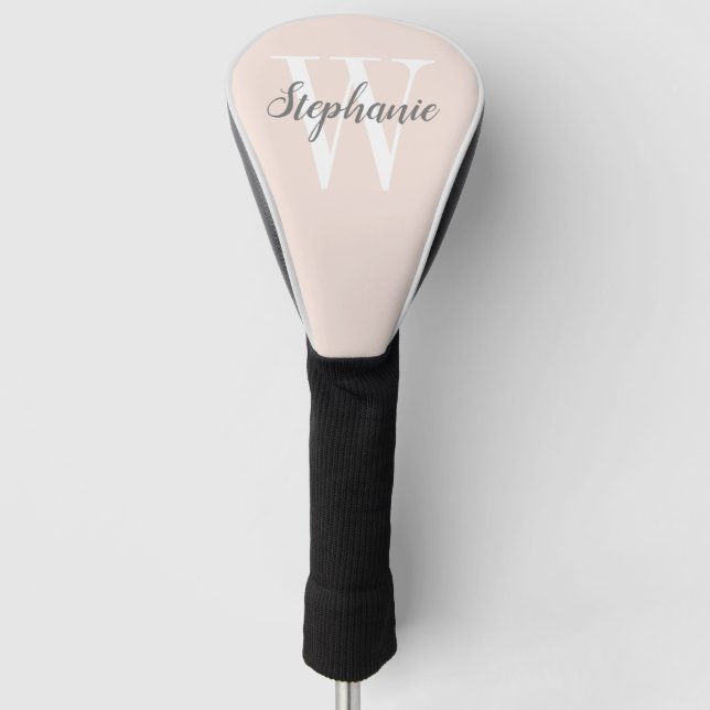 Blush Pink Grey Monogram Personalised Golf Head Cover (Front)