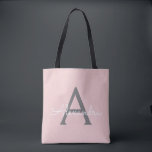 Blush Pink Grey Name Girly Script Monogram Modern Tote Bag<br><div class="desc">Blush Pink and Grey Elegant Add Your Own Name Monogram Book Bag. This Book Bag can be customised to include your initial and first name and given as a gift for Christmas,  Sweet 16 Birthday,  Bridal Shower or a Wedding.</div>