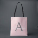 Blush Pink Grey Name Girly Script Monogram Modern Tote Bag<br><div class="desc">Blush Pink and Grey Elegant Add Your Own Name Monogram Book Bag. This Book Bag can be customised to include your initial and first name and given as a gift for Christmas,  Sweet 16 Birthday,  Bridal Shower or a Wedding.</div>