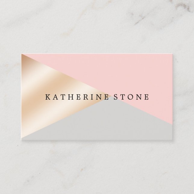 Blush pink, grey & rose gold geometric triangles business card (Front)