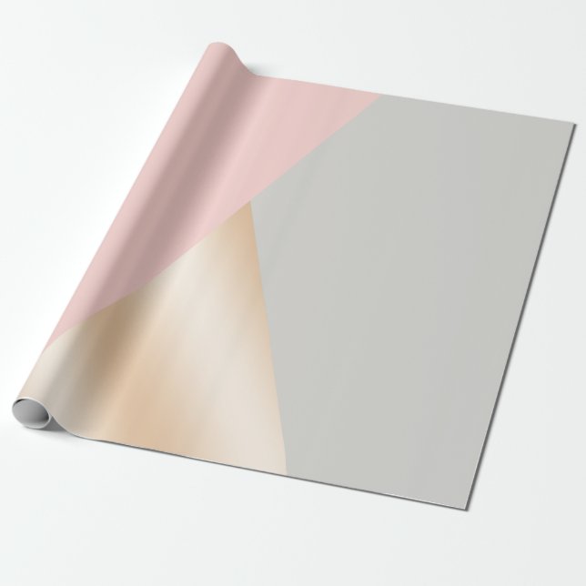 Blush pink, grey & rose gold geometric triangles wrapping paper (Unrolled)