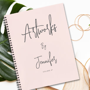 Blush Pink Grey Script Name Artwork Sketchbook  Notebook