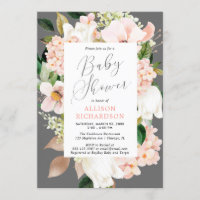 Blush pink grey spring floral girl baby shower