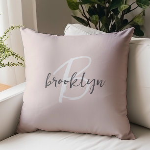 Blush Pink Grey White Monogram Cushion
