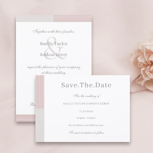 Blush Pink Grey White Stripes Save The Date  Invitation