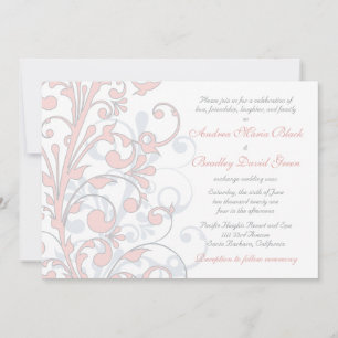 Blush Pink, Grey, & White Wedding Invitation