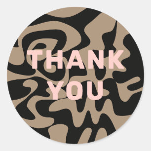 Blush Pink Groovy Black Brown Beige Thank You Classic Round Sticker
