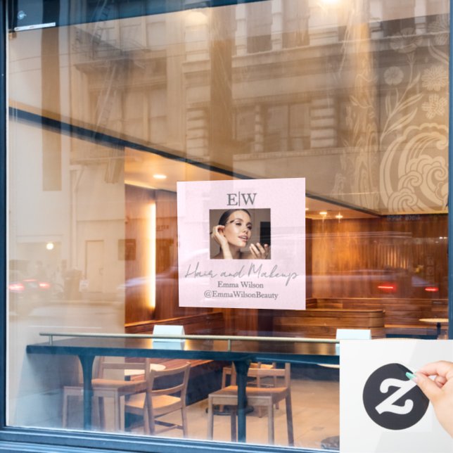  Blush Pink Hair, Makeup & Beauty Studio Monogram  Window Cling (Cafe Window)