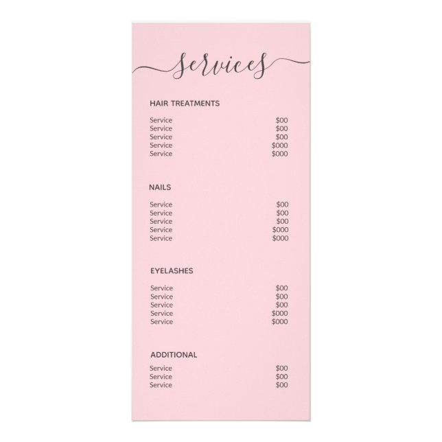 Blush Pink Hair Salon Makeup Artist Service Menu (Back)