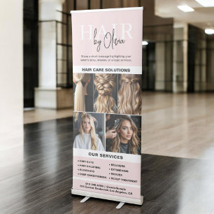 Blush Pink Hair Salon Monogram Services Photo Retractable Banner